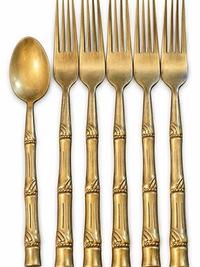 Brass-Tone Bamboo Handle Flatware Set - Gold